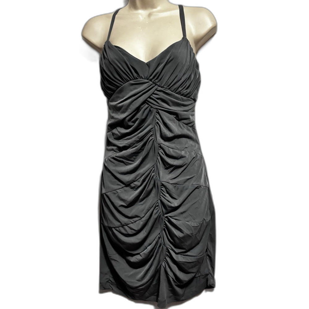 City Triangles Women Gray Mini Dress Spaghetti Strap Ruched Size Large NWT